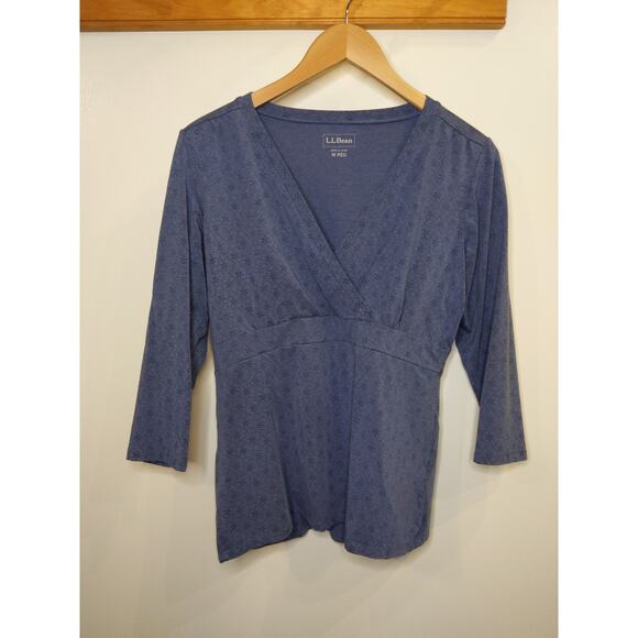 L.L.Bean Tops - LL Bean Womens M Wrap Top 3/4 Sleeve Empire Waist Blue Tencel Blend